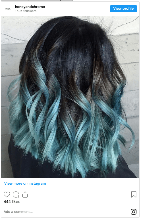 black and teal ombre hair color instagram post