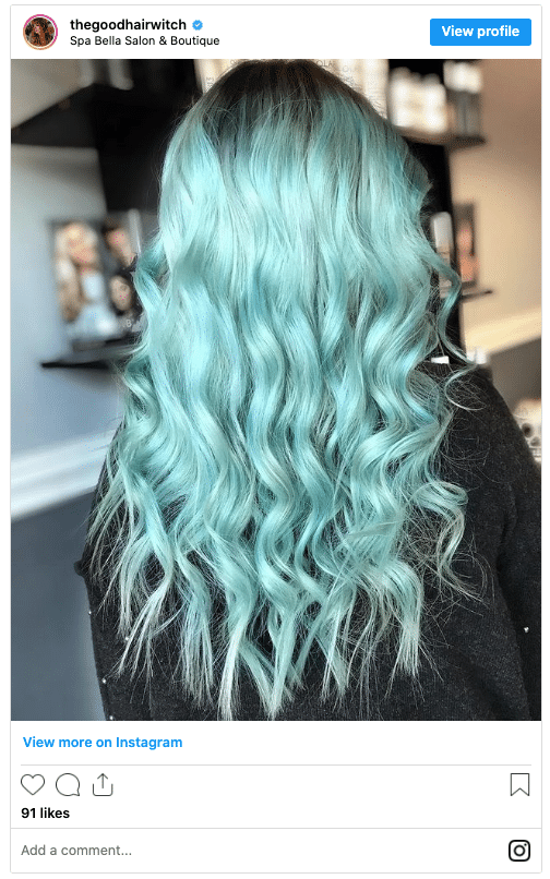 soft teal mint hair color instagram post