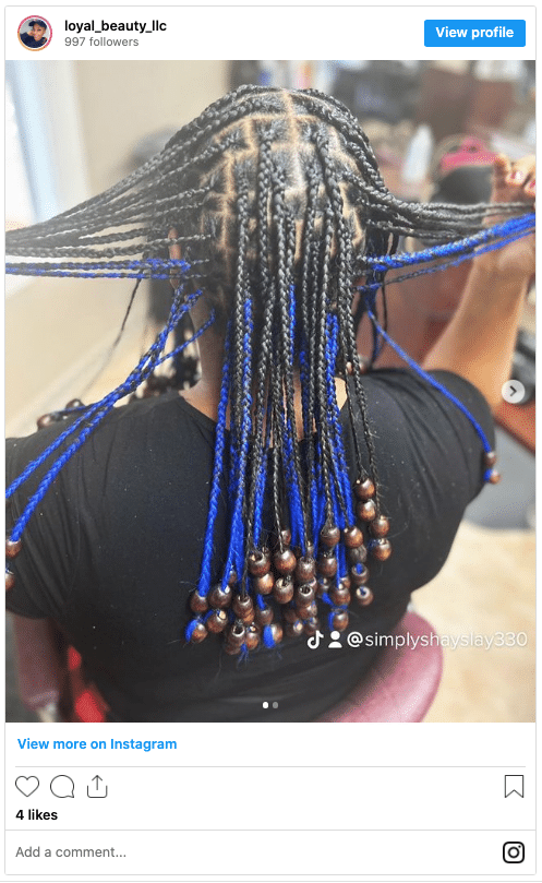 peekaboo electric blue braids with beads instagram post