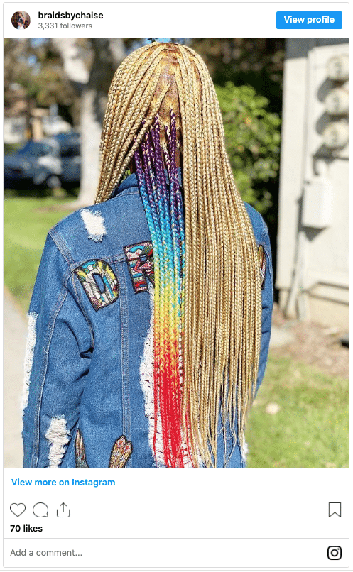 platinum blonde rainbow peekaboo braids instagram post