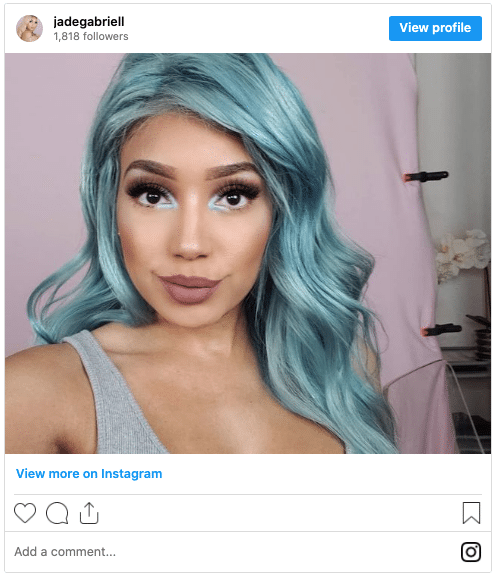 watercolor hair dye method woman with blue hair piece instagram post