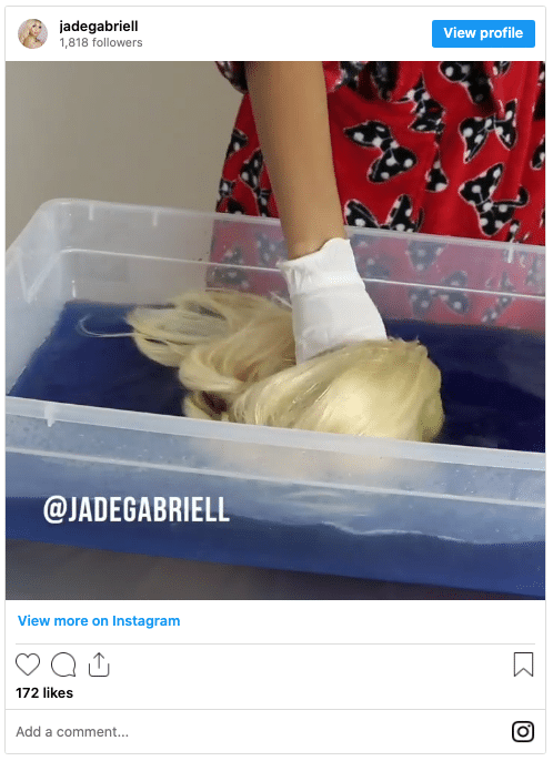 watercolor hair dye how to video submerging wig in water instagram story