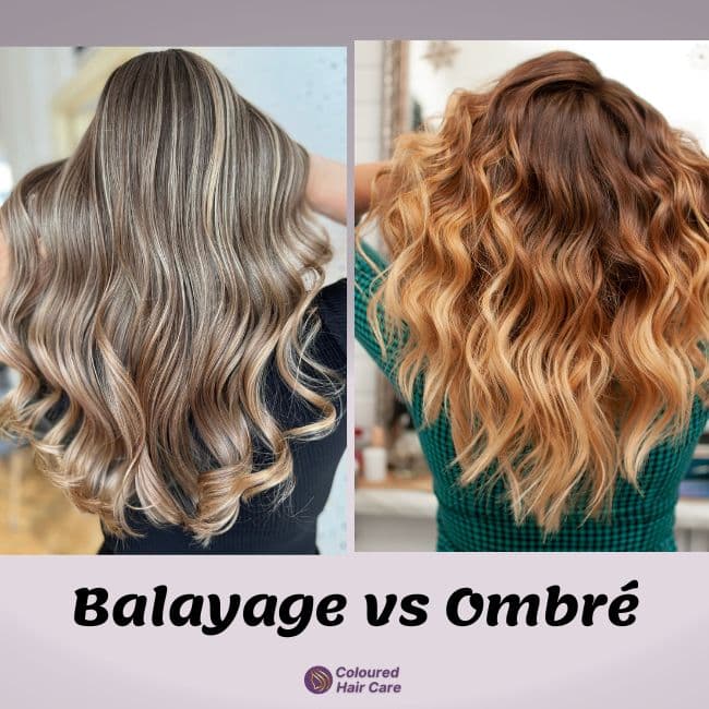 balayage vs ombre inforgraphic showing the difference between the two