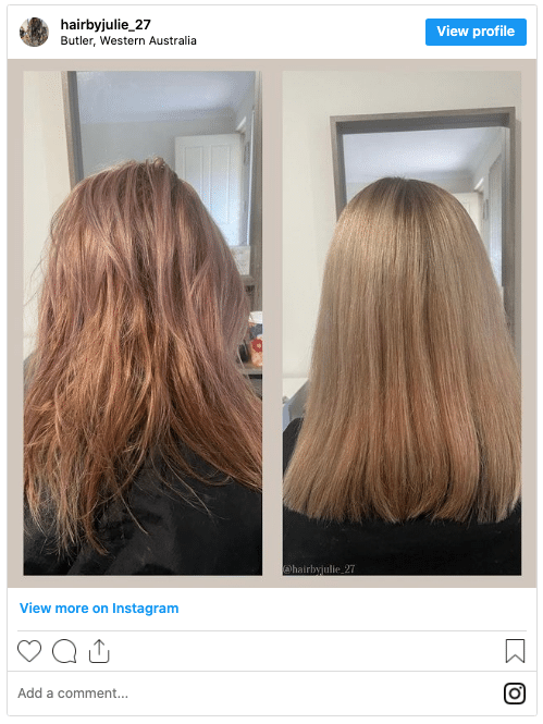 bleach bath hair before and after color correction instagram post