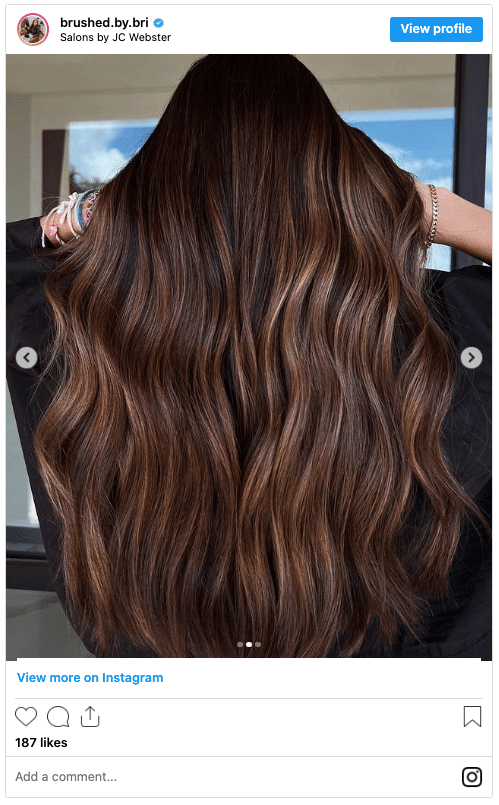 copper highlights on brown hair balayage instagram post