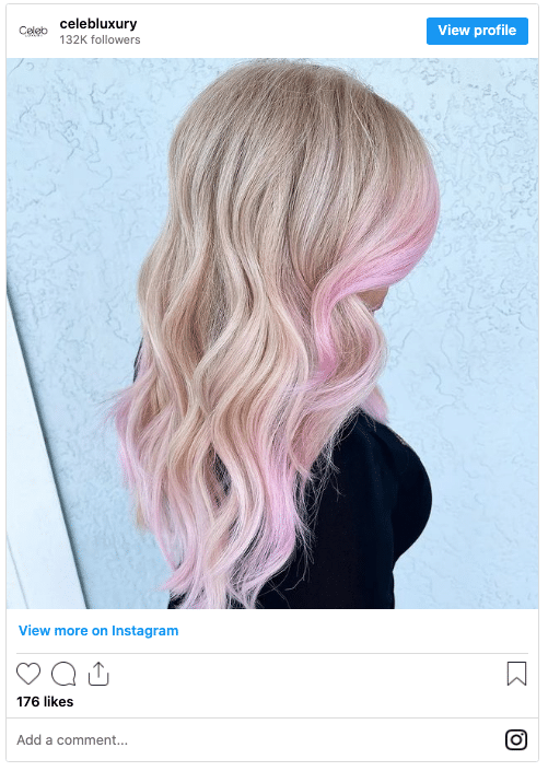 blonde and pink money piece hair instagram post