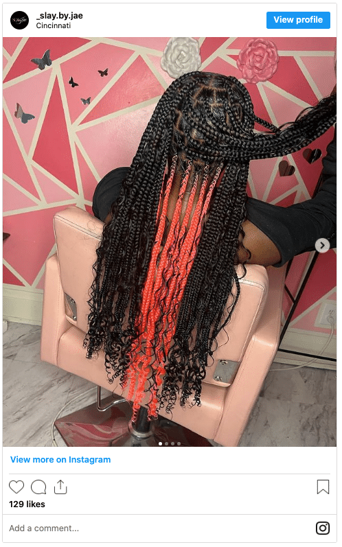 black and red knotless peekaboo braids instagram post