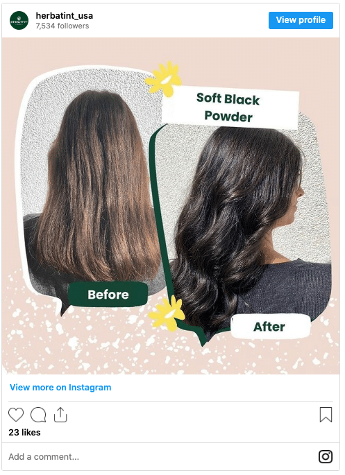 henna hair dye soft black powder before and after instagram post