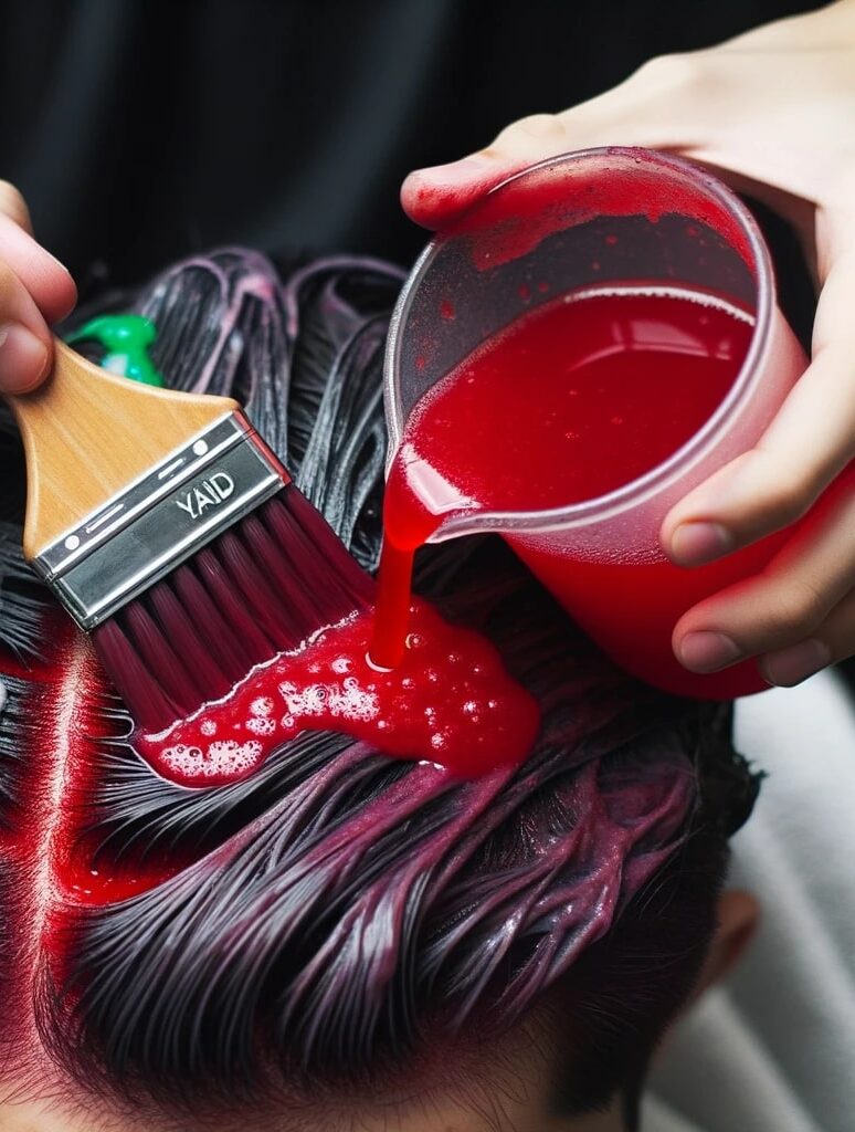 kool aid being applied to hair with brush