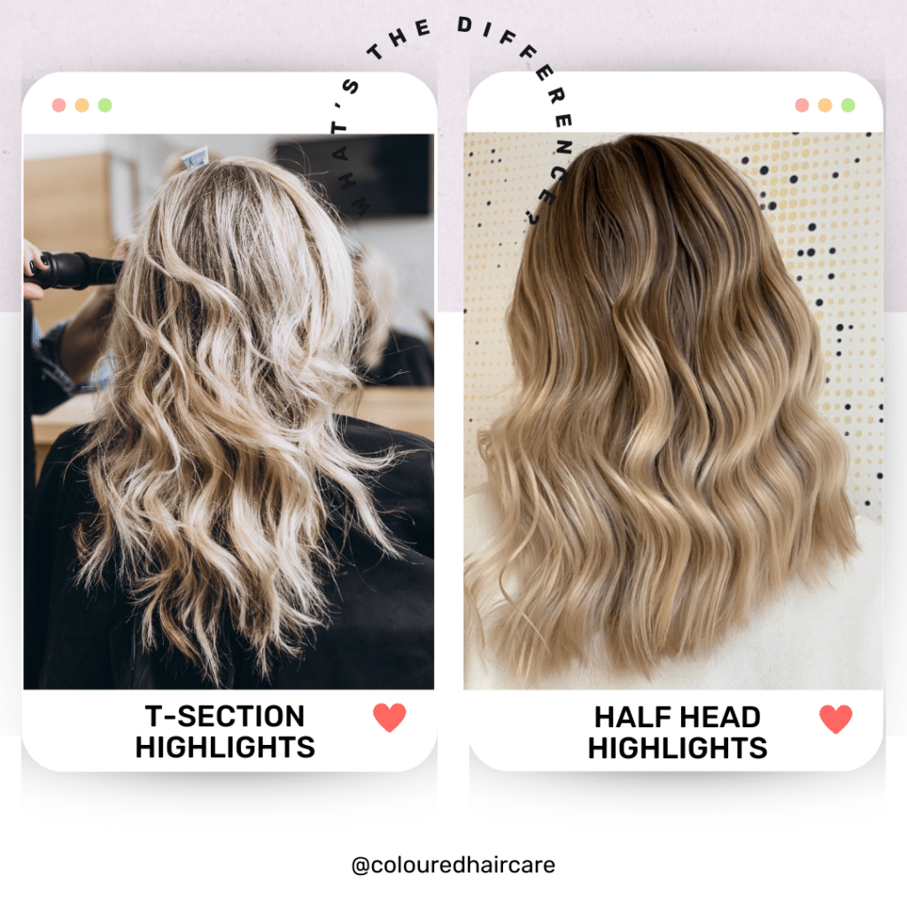t-section highlights vs half head highlights whats the difference