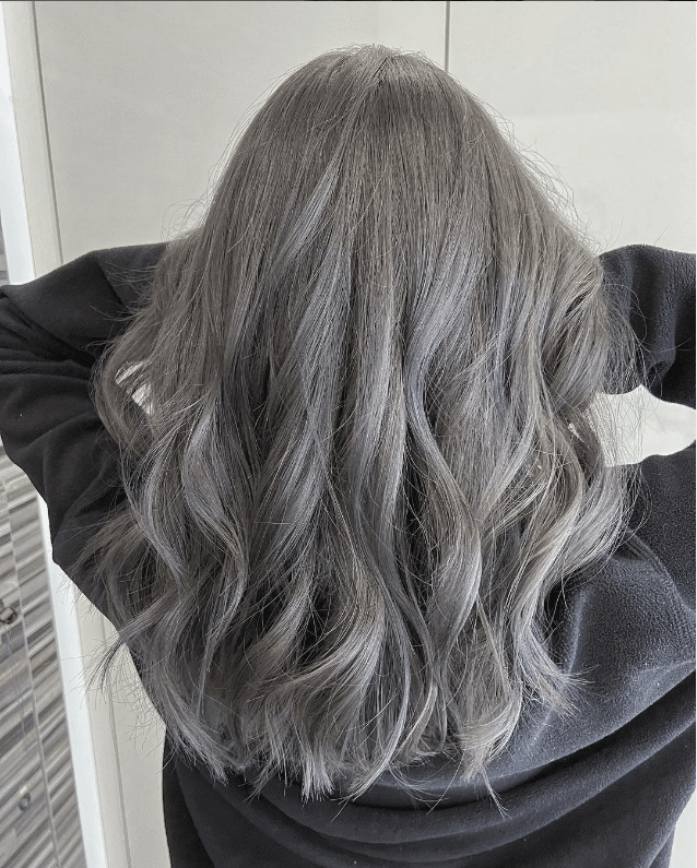 Gray Blending For Dark Hair- dark gray pearl hair color instagram post