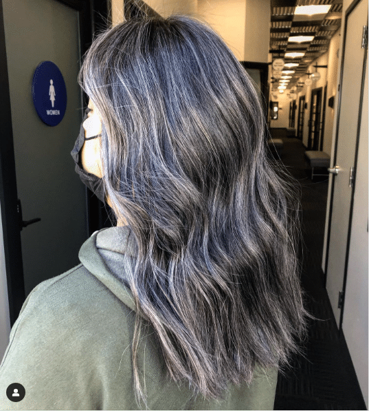 Gray Blending For Dark Hair - gun metal gray hair instagram post