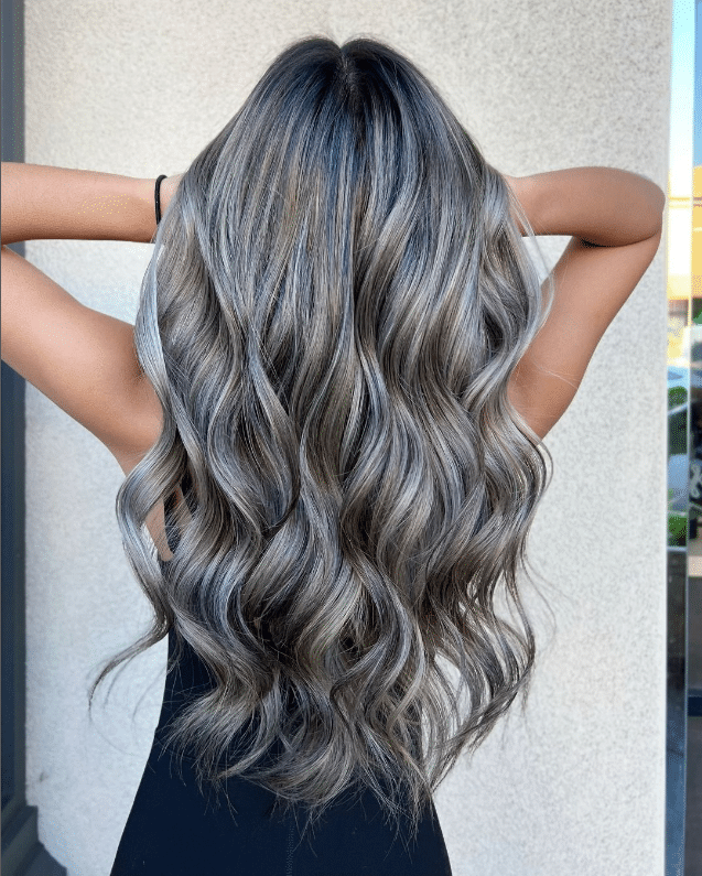 Gray Blending For Dark Hair - silver streaks instagram post