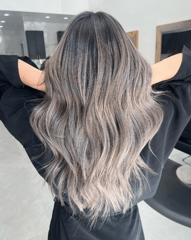 Gray Blending For Dark Hair sun kissed ash hair color instagram post