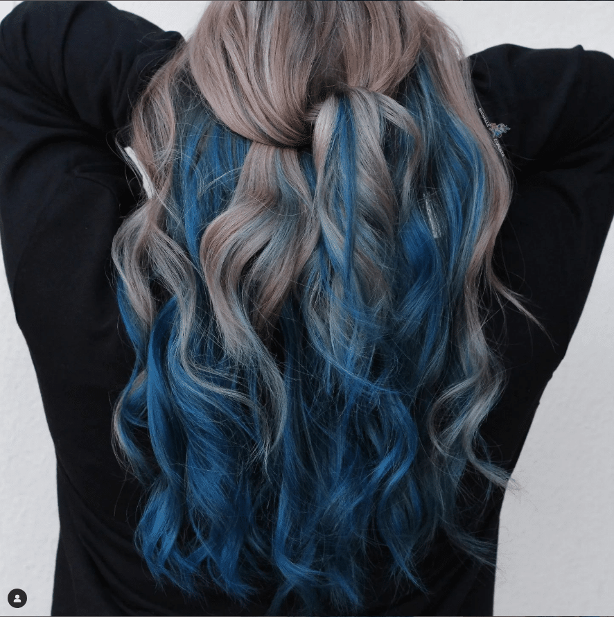 silver and blue peekaboo hair