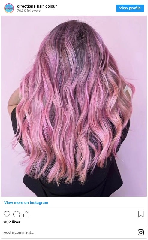 blonde hair with pink highlights mermaid waves instagram post
