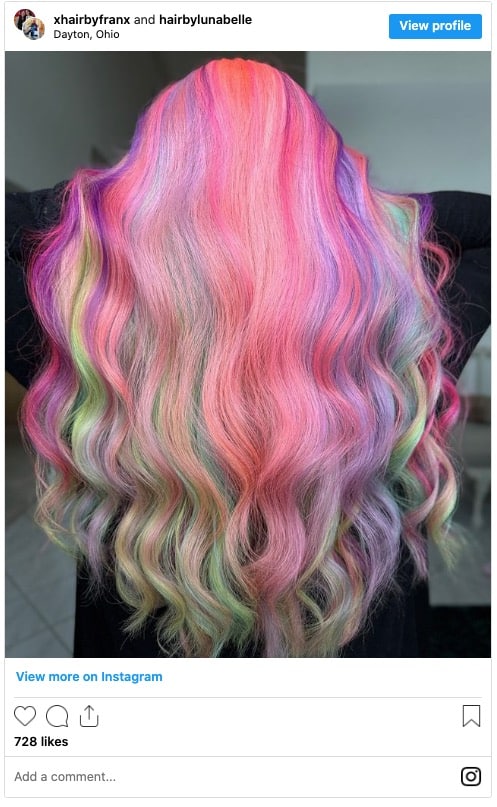 sunset hair on blonde and pink instagram post